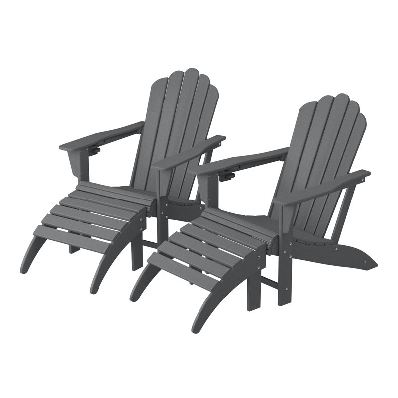 Outdoor Poly Adirondack Chair With Ottoman 4-Piece Set, Gray