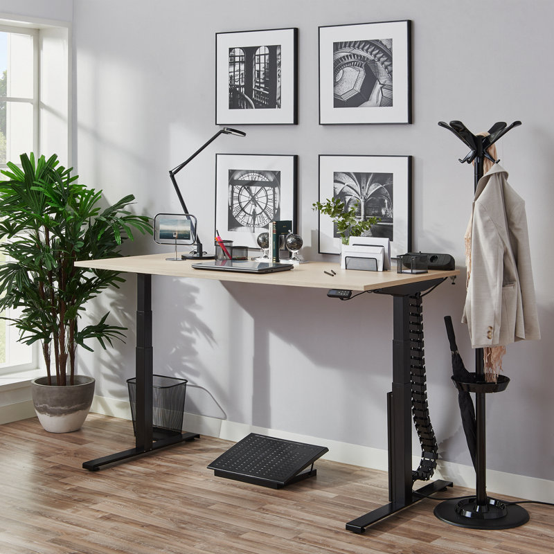Aazeen Adjustable Metal Base Standing Desk, White, Black, 67cm H x 160cm W x 80cm D