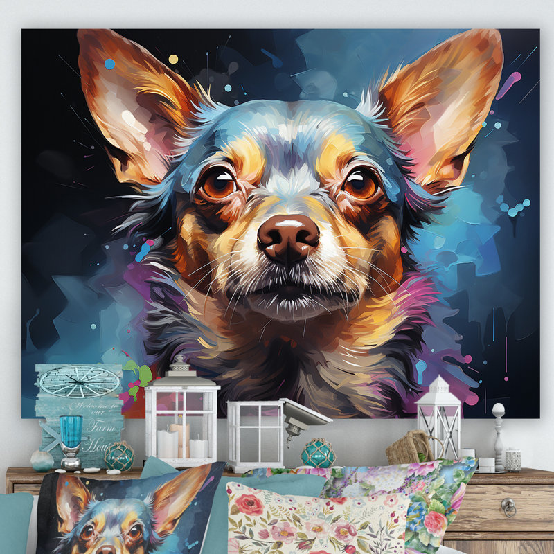 Chihuahua chic - décoration murale chien, L 32 po x H 24 po x P 1 po, Toile tendue