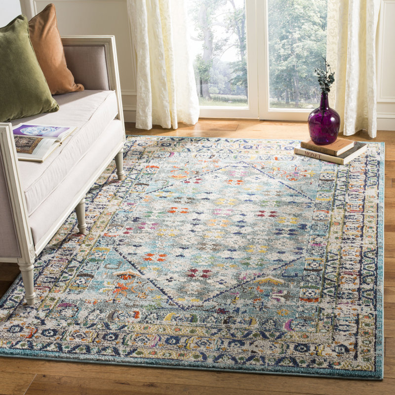 Hertzler Oriental Blue/Light Gray Area Rug, Rectangle 5'1" x 7'7"
