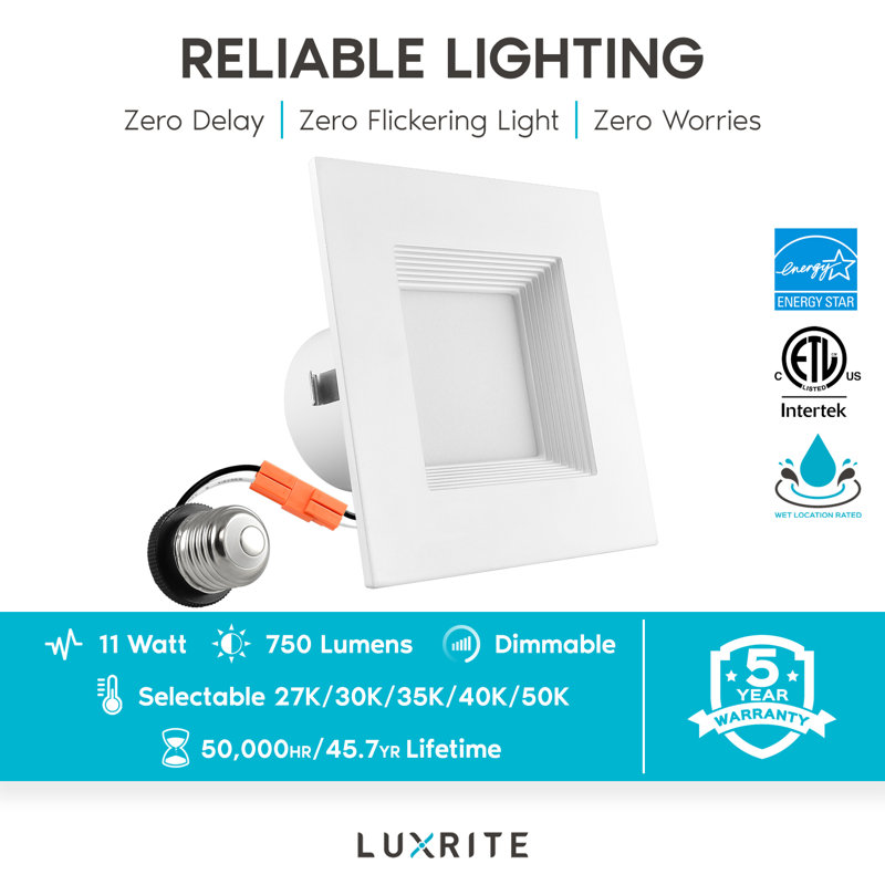 White Aluminum 4 Inch Square Recessed LED Can Lights