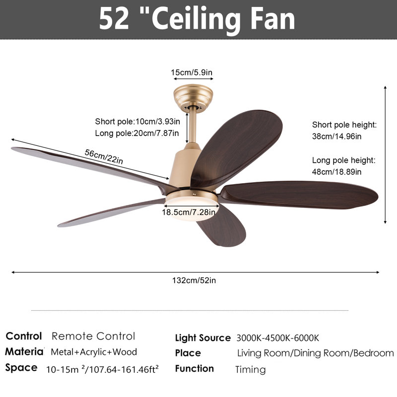 Ventilateur de plafond 52 po avec lumières Mahawa, Or