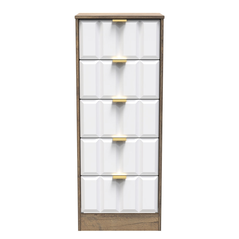 Arnesto 45cm W Manufactured Wood Bedside Table, White Matt/Vintage Oak