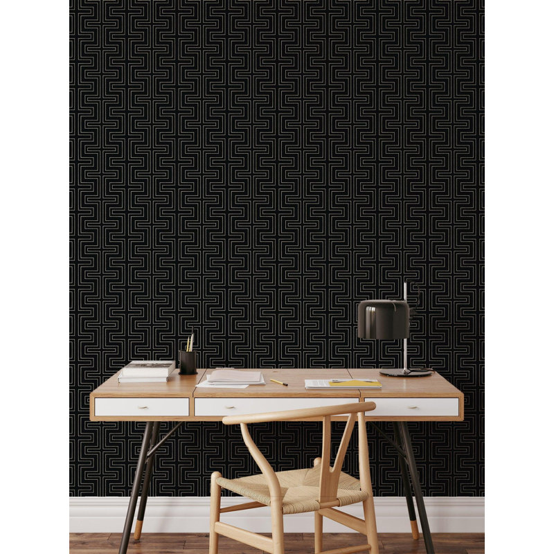 Halsted Lake 10' L x 24" W Peel and Stick Wallpaper Roll, Black_NDLQ2921, Onyx, Faux Grasscloth