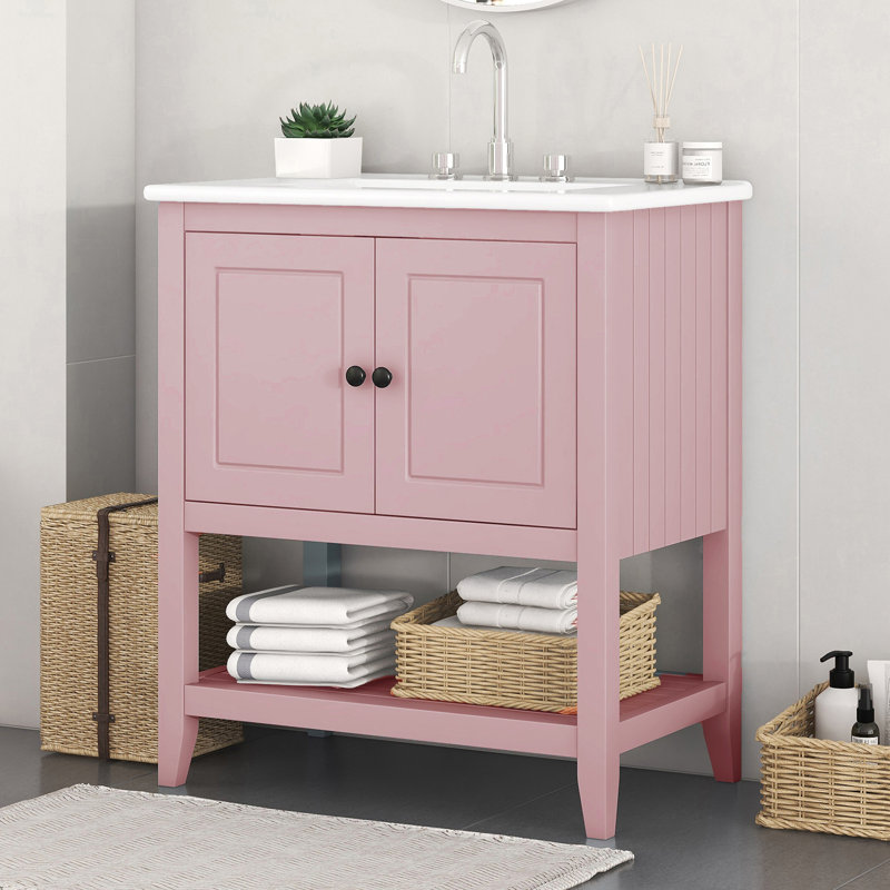 30'' Single Bathroom Vanity With Ceramic Top, Pink