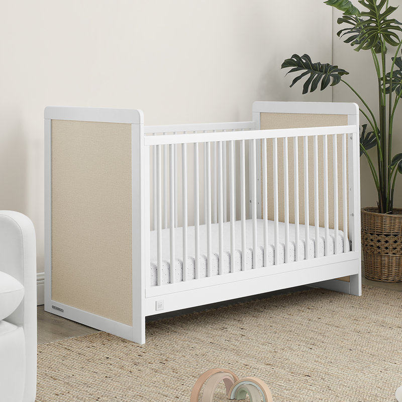 Bianca White and Natural 4-in-1 Convertible Crib with Textured Panels