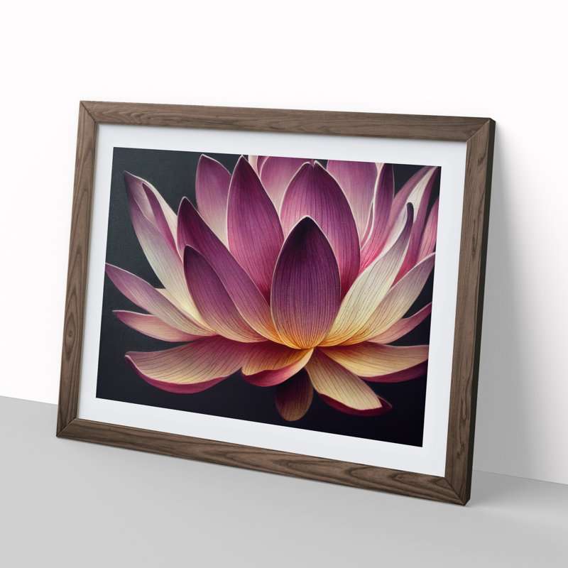 Heavenly Lotus Flower - Single Picture Frame Print, 25cm H x 34cm W x 2cm D, Walnut