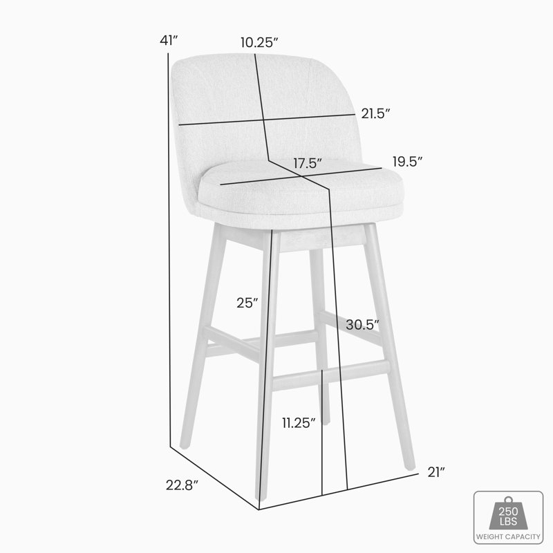 Sadie Solid Wood Upholstered Counter Height Or Bar Height Swivel Barstool With Fabric Seat - Set Of 3, Light Brown, Beige