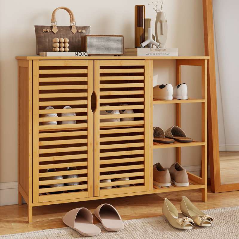 Bamboo Bathroom Cabinet 2-Door Storage Organizer w/ Shelves Natural