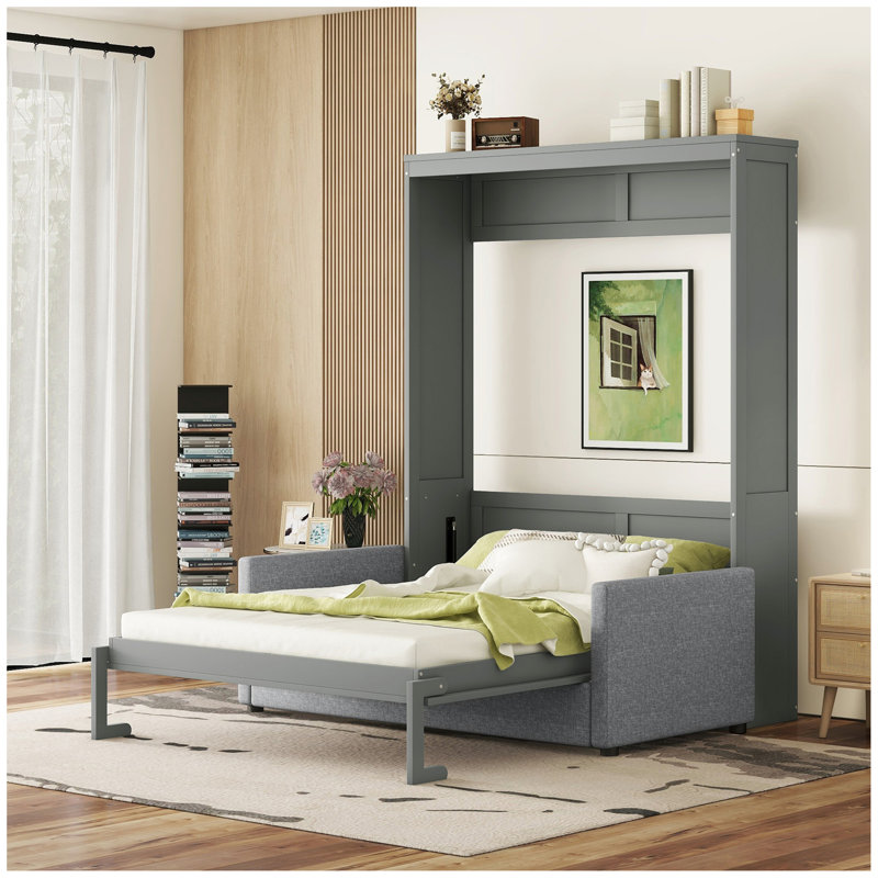 Murphy Bed With Couch, Gray, Full