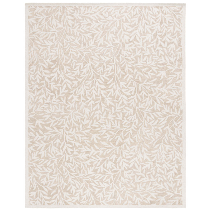Tapis beige / ivoire en laine / coton touffeté à la main Jacameron, Rectangle 8 pi x 10 pi