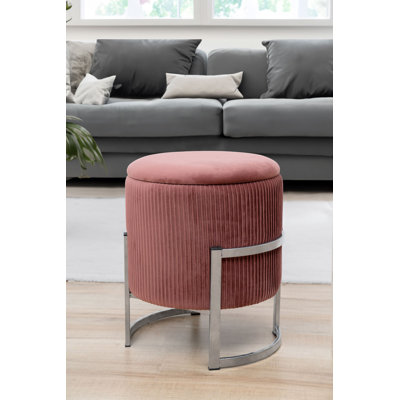40cm Wide Velvet Tufted Circle Pouffe Ottoman with Storage