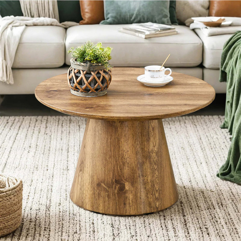 Table basse ronde avec texture de grain de bois naturel - 23,6 po de diamètre