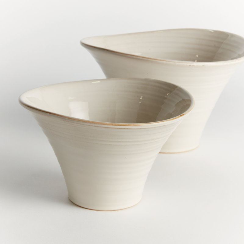 Ondula Stoneware Undulating Texture Thin-Profile Pots, Set of 2