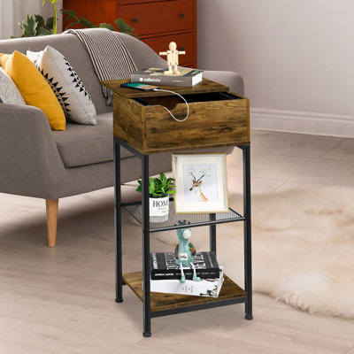 15,75 po Table de bout en bois avec station de charge Table d'appoint avec port USB et prise de courant brun