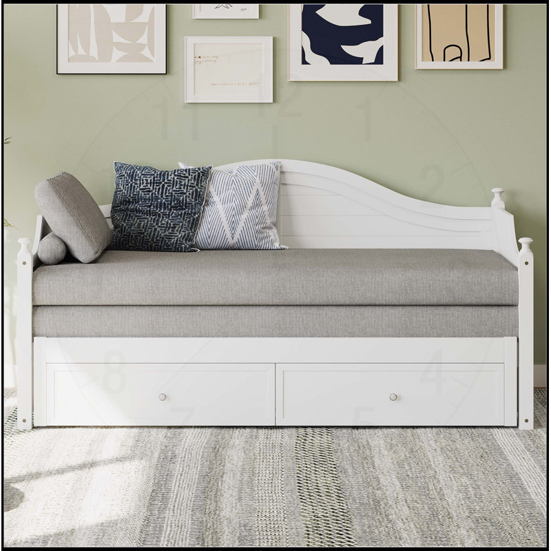 Lit de jour simple en bois extensible avec tiroirs de rangement et lit gigogne escamotable, idéal pour les invités et les salons, blanc
