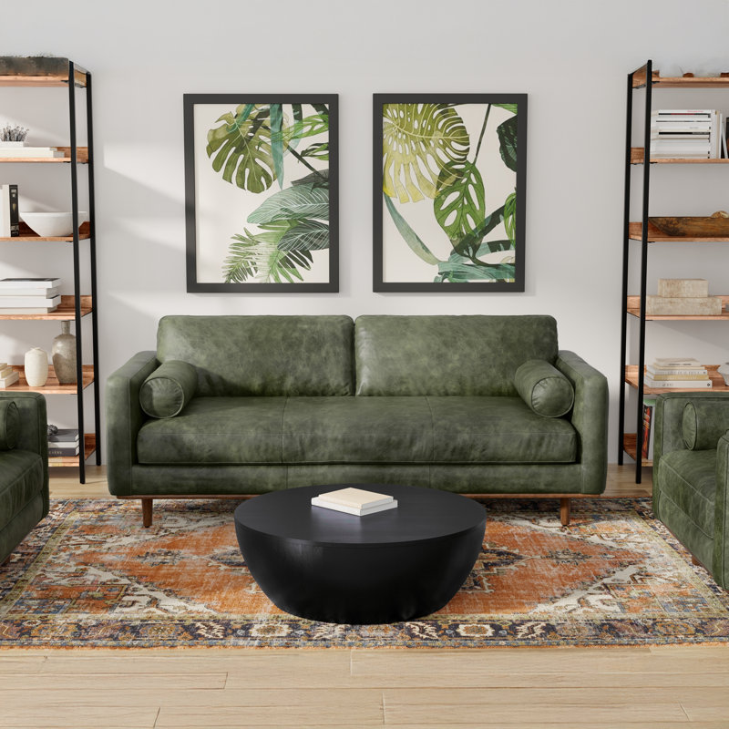 Morrison Genuine Leather Sofa, Mid-Century Modern Couch for Living Room, Handcrafted with Removable Cushions, 89" W