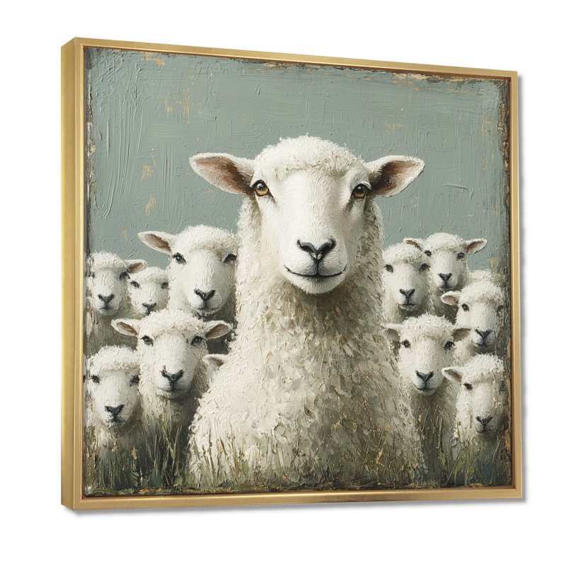 Portrait de famille des moutons, Despres Minimalisme, Impression encadrée flottante, H 36 po x l 36 po, Doré