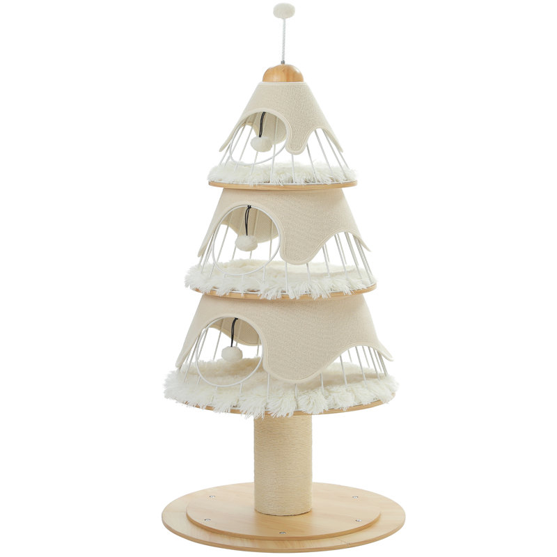 Tour pour chat 51,2 po H avec 3 maisons pour chat, Crème