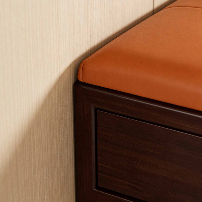 47.2in Retro style Shoe Storage Bench, Orange/Dark Walnut