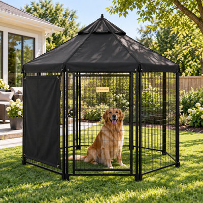 CHAÎNE DE CHIEN OCTAGONALE INTÉRIEURE ET EXTÉRIEURE AVEC COUVERCLE EN POLYESTER ET PARE-SOLEIL LATÉRAL, 5 PIEDS