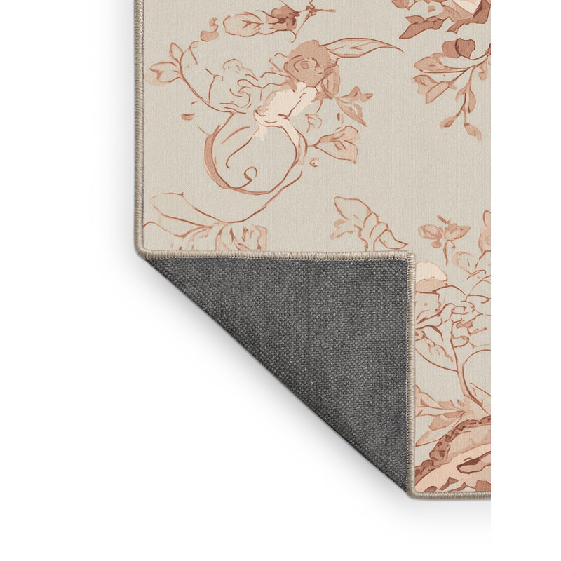 Tapis beige doux et moelleux à motif floral rétro - reliure beige, 7 x 9