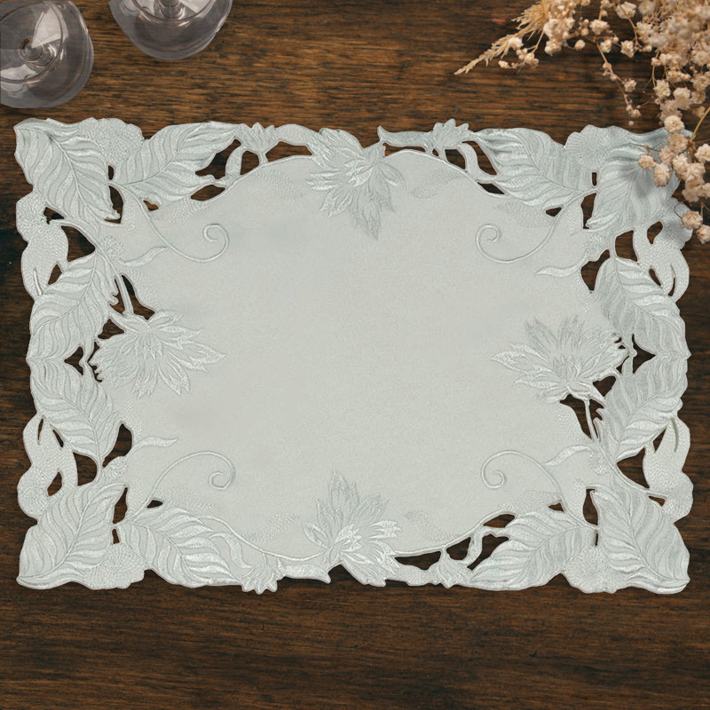 Ensemble de 6 napperons rectangulaires Corda gris clair avec broderie rétro pour un élégant décor de table de Noël