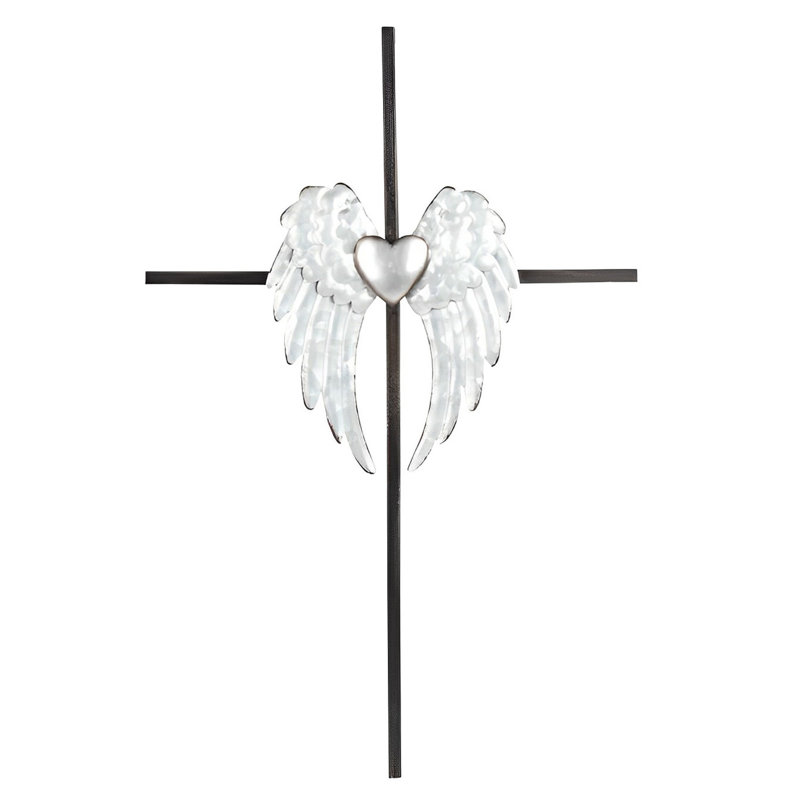 Plaque murale 12,5 "H Cross Angel Wings
