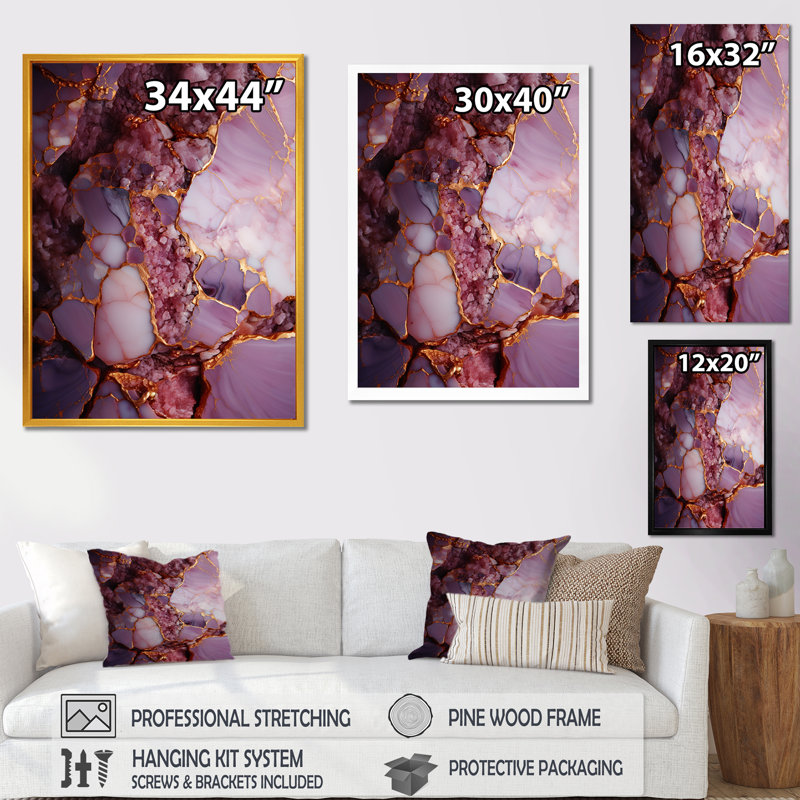 Pink And Gold Marble Agate River I, Black Floater Framed, 32" H x 24" W