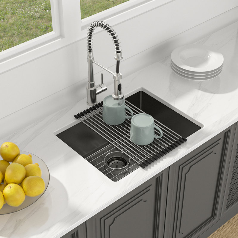23x18 Inch Bar Sink Gunmetal Black Single Bowl Undermount Bar Sink 16 Gauge Stainless Steel Kitchen Bar Sink
