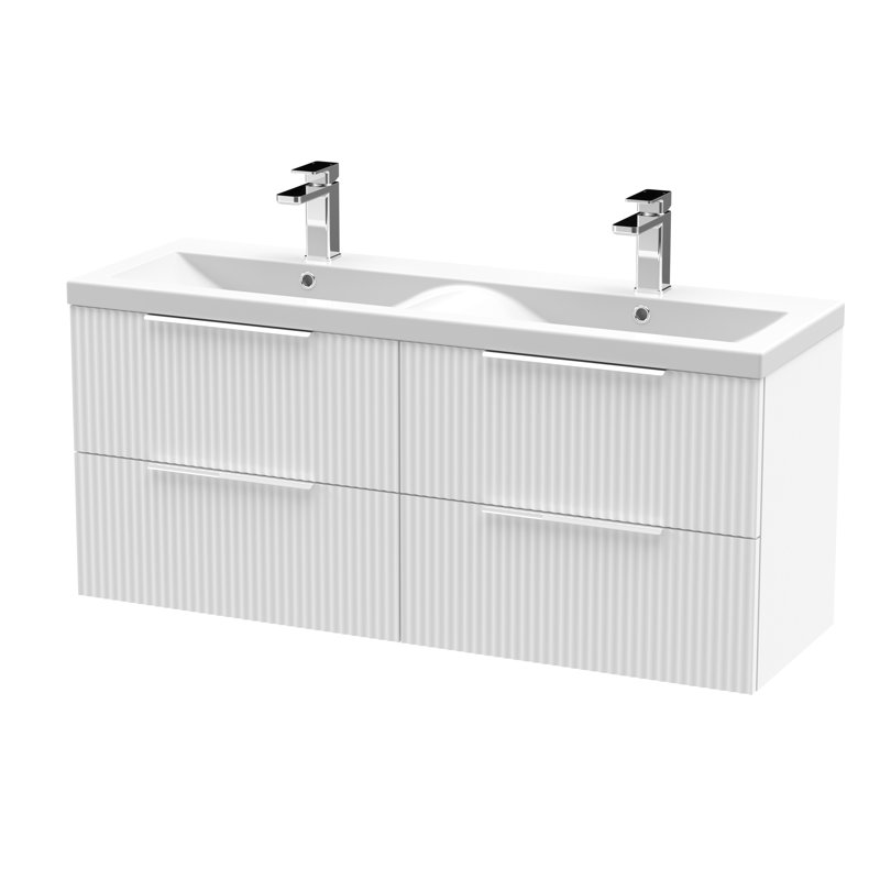 Fluted 383mm Double Bathroom Vanity with Drop In Vitreous China Basin, White