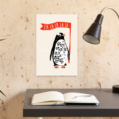 Fa La La Penguin Whimsical Abstract Contemporary Bird Penguin Winter Landscape Wall Art Print 1 Piece Wrapped Canvas Wall Art