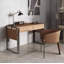 Stylish Modern Desk with Saddle Leather Top and 2 Drawers-747577445