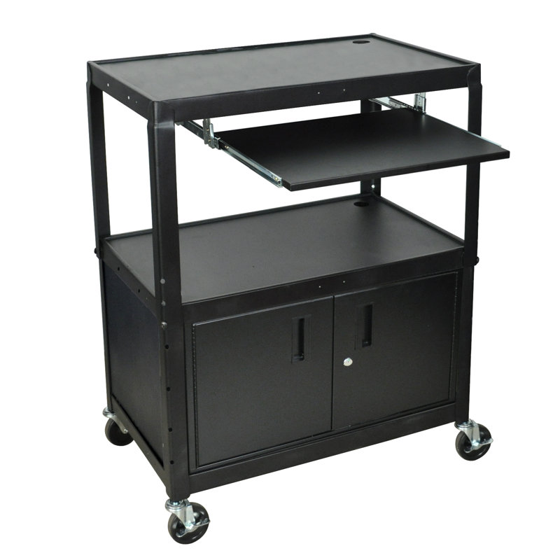 SteelCart Extra Wide AV Cart with Cabinet and Keyboard Tray