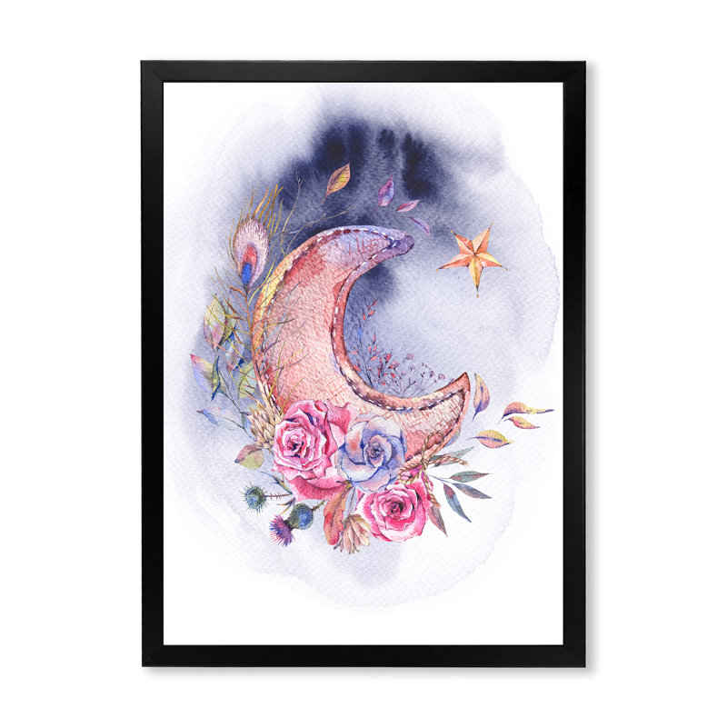 Ramadan Vintage Pink Moon - peinture sur toile, H 44 po x l 34 po x P 1,5 po, Cadre photo noir