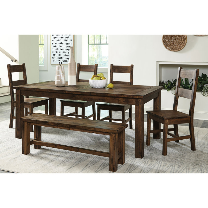 Classic Transitional Solid Wood Dining Bench, Burnished Finish, 52" Length Rustic Transitional, 18"w Package, Brown
