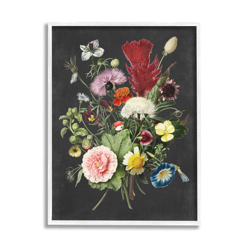 «Botanical Dessin Flower Bouquet On Design», impression, H 14 po x l 11 po, Giclée encadrée blanc bord de mer