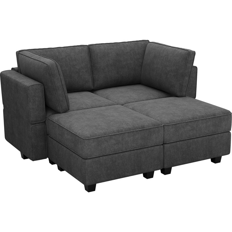 Ensemble de canapé-lit modulaire convertible Neemi, Mélange de polyester noir