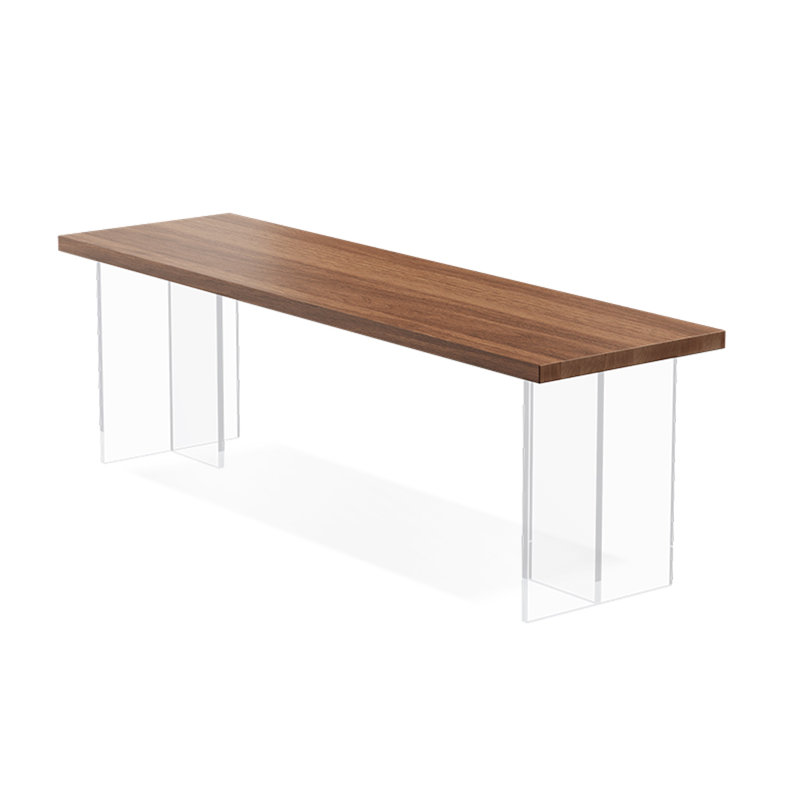 Tan+Clear Rectangular Solid Wood+Acrylic desks, 29.53" H x 86.61" W x 35.43" D