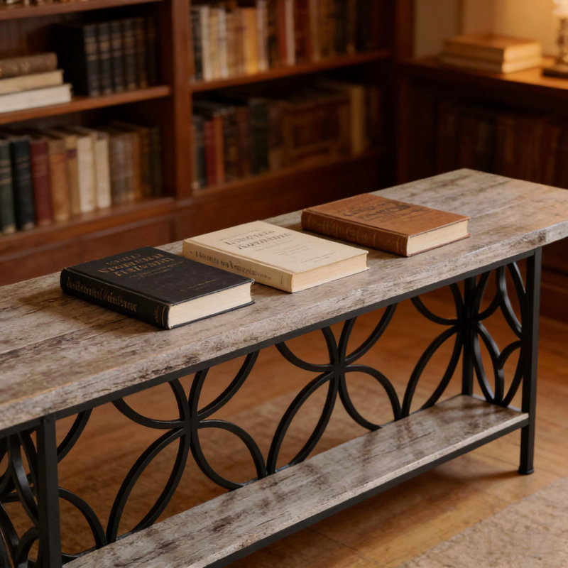 Coffee Table,2-Tier Console Table,Modern Sofa Table, Black, Gris