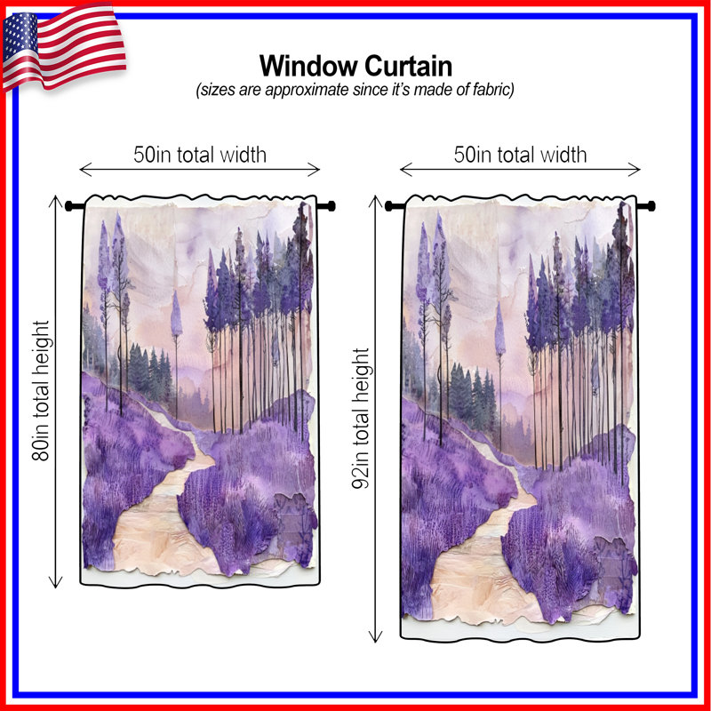 Lavender Forest Path Window Curtains, Forest Sheer & Blockout Curtains - 1 Panel, 50" x 80" - 1 Panel, Blocage