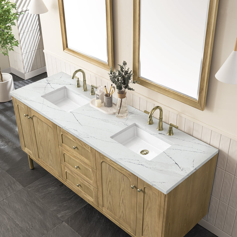 Laurent 72'' W Double Vanity, Light Natural Oak, Ethereal Noctis, 8" Widespread