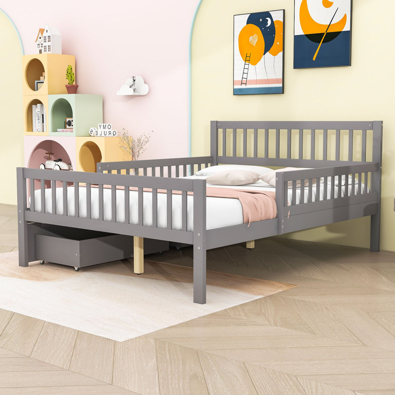 Lit plateforme en bois 2 tiroirs avec tête et pied de lit, Complète