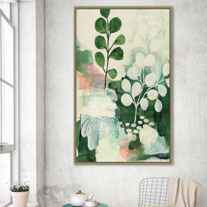 «Nature Story IV» par Laura Horn - Peinture, Cadre flottant champagne, H 51,5 po x l 31,5 po x P 2 po