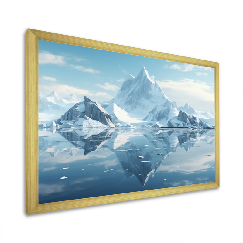 Bettyjane " Glacier Glacial Majesty Geometric I ", H 24 po x l 32 po x P 1 po, Cadre doré à une seule photo