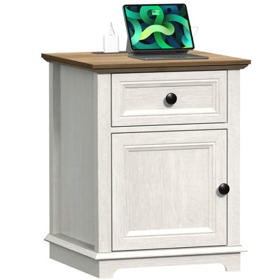 Vianet 24'' Tall End Table with Storage Drawer and Built-In Outlets
