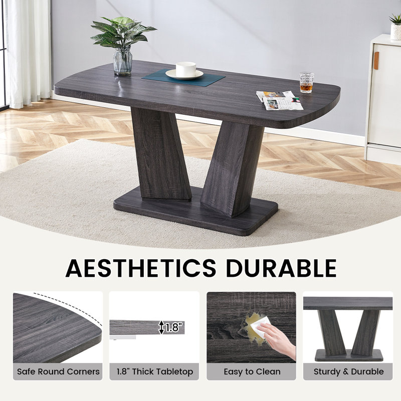 Ensemble de salle à manger à piédestal rectangulaire avec chaise capitonnée, 5, Vert olive, Gris