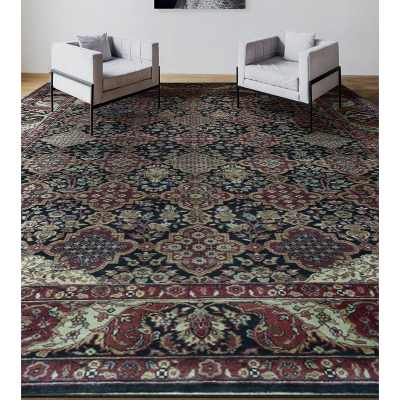 Lamani Wool Oriental Area Rug in Black/Red/Beige/Green