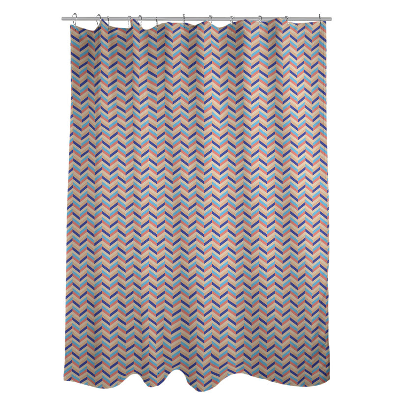 Rideau de douche simple à chevrons, Orange et bleu marine