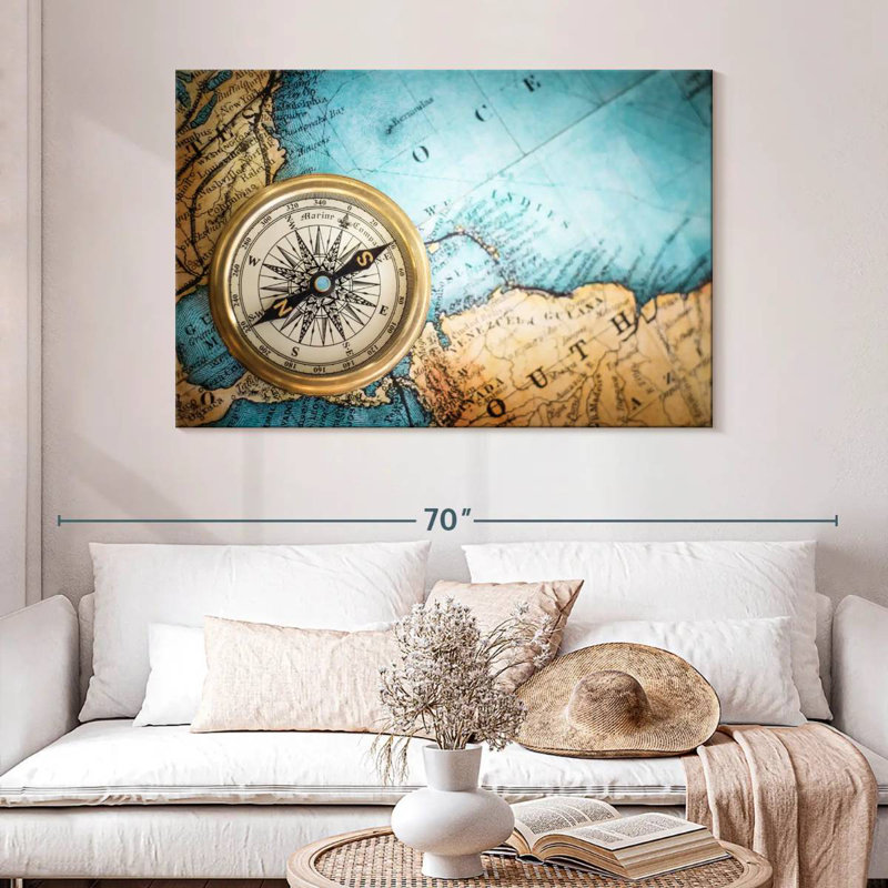 Aletra Compass On Map, 32" H x 48" W